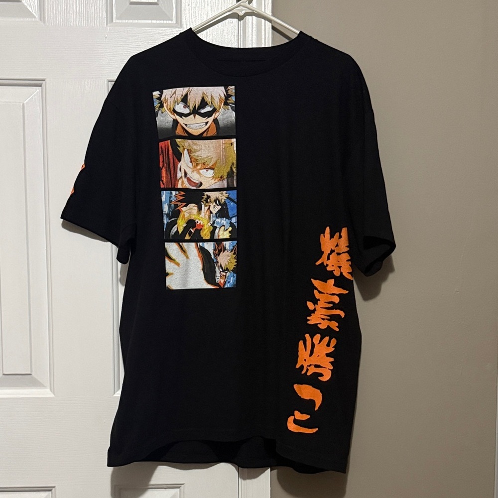Anime Graphic Black Tee with Orange Details Katsuki Bakugo size XL